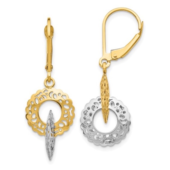 14 karat two tone dangle leverback earrings